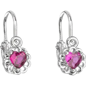 Oblečení a móda Dětské stříbrné náušnice - kytičky s tmavě růžovým zirkonem