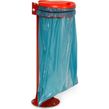 Odpadkový koš Stojanový držák na odpadkové pytle, z oceli, gumový popruh k upevnění pytle, plastové víko, červený