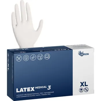 Vyšetřovací rukavice Espeon Latexové rukavice LATEX MEDICAL3 100 ks, nepudrované, bílé, 5.6 g Velikost: XL