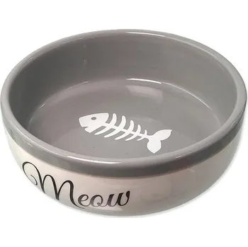 Pro kočku Keramická miska MAGIC CAT se vzorem rybí kostry Meow bílo-šedá 13,4x4cm (170ml)