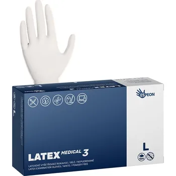 Vyšetřovací rukavice Espeon Latexové rukavice LATEX MEDICAL3 100 ks, nepudrované, bílé, 5.6 g Velikost: L