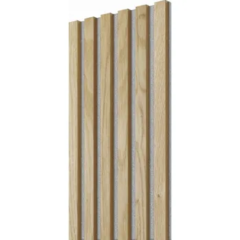 Obklad Lamele 3D Akustický panel - DUBOVÁ DÝHA, MDF + DÝHA, ŠEDÝ akustický podklad FILC, 300 x 2750 mm