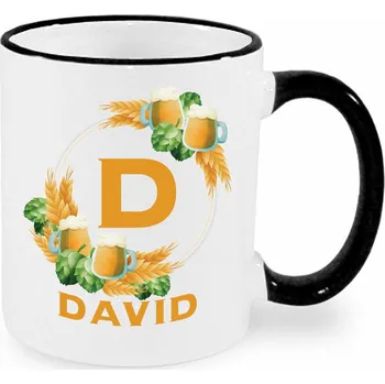 Hrnek - Pivní věnec s monogramem a jménem David Barva: Černá