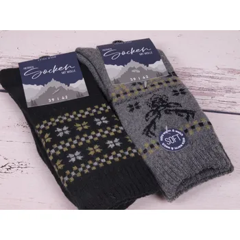 Pánské ponožky CNB BERLIN SADA 2 PÁRŮ Termo ponožky DE 21456 teplé s vlnou černé a šedé velikosti ponožek: 26-28 (EUR vel. 39-42)