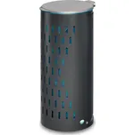 Držák odpadkových pytlů, z děrovaného ocelového plechu, s víkem, upínací svorkou a dvířky, šedý