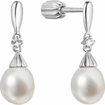 Náušnice Stříbrné náušnice visací s říční perlou a malým zirkonem bílá 21105.1B