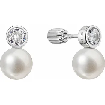 Náušnice Stříbrné náušnice pecky s říční perlou kulatou a jedním zirkonem 21090.1B