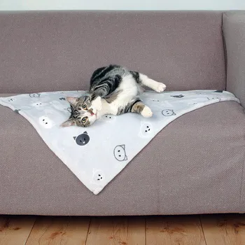 Pelíšek pro psa Deka pro kočku plyš MIMI 70 x 50 cm šedá s kočičími hlavami