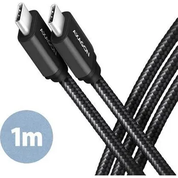 Datový kabel AXAGON BUCM3-CM10AB, SPEED kabel USB-C - USB-C, 1m, USB 3.2 Gen 1, PD 60W 3A, ALU, oplet, černý