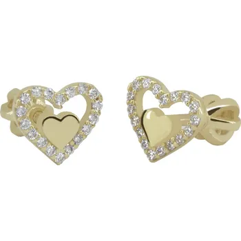 Náušnice Zlaté náušnice ve tvaru srdce s čirými zirkony, 1.71 g,