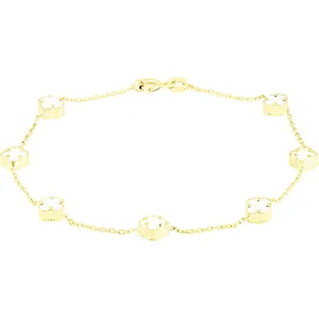 Náramek GEMMAX Zlatý náramek Čtyřlístek ve Vintage stylu s bílými onyxy délka 19 cm – zlatý šperk ryzosti 585/1000 v Dárkovém balení s Certifikátem GLBYD-19-01945