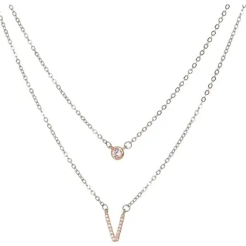 Náhrdelník Dvojitý stříbrný náhrdelník s pozlaceným přívěškem a zirkony STNAH194F
