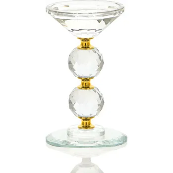 Svícen Křišťálový svícen KANDELABR 15,5cm - zlatý M