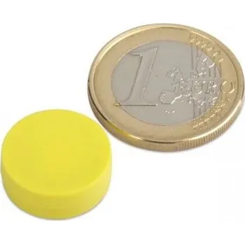 Dekorativní magnet Neodymový magnet kotouč Ø&nbsp;16&nbsp;mm,&nbsp;v.&nbsp;6&nbsp;mm, žlutý, vodotěsný plast, síla 2,6&nbsp;kg