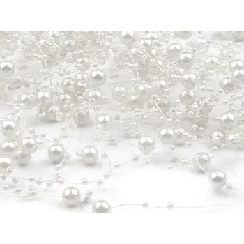Svatební dekorace Perly na silonu Ø7 mm, délka 130 cm - bílá