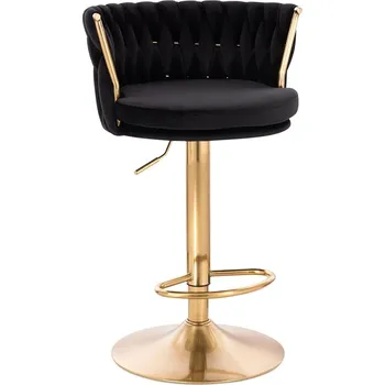Barová židle Barová židle velur Glamour na zlatém talíři - černé
