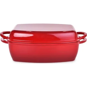 Hrnec Velký masivní pekáč s grilovacím víkem 2v1, IRON MASSIVE 41 cm červený