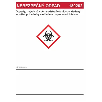 Nebezpečný odpad 180202 - Odpady, na jejichž sběr.... samolepící vinylová fólie A4 (297 x 210 mm)