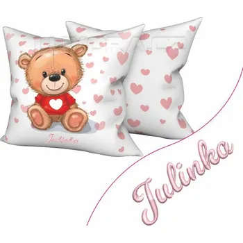Dekorativní polštářek Povlak Medvídek se srdíčky a výšivka Váš text - 40 x 40 cm