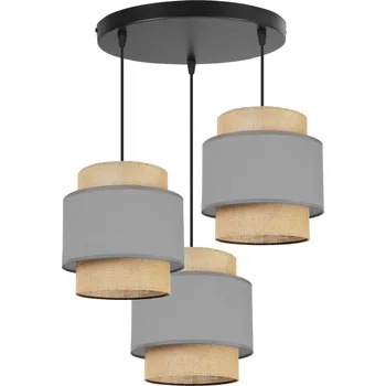 Závěsné svítidlo Boho, 3x jutové/šedé textilní stínítko, o