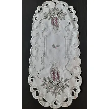 ubrus UBRUS vyšívaný 90 x 40 vánoční bílý fialová svíčka