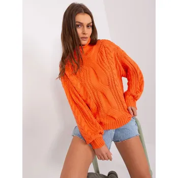 Dámský svetr Hrubě pletený svetr s copánky Wool Fashion Italia oranžový EU velikost: Univerzální