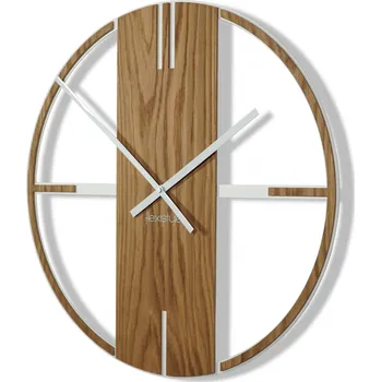 Hodiny Nástěnné kovové hodiny UNIQUE bílá+dub
