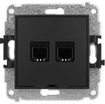 Elektrická zásuvka KARLIK Dvojitá telefonní zásuvka 2x RJ11, 4 pinový, bez popisového pole Barva: Matná černá