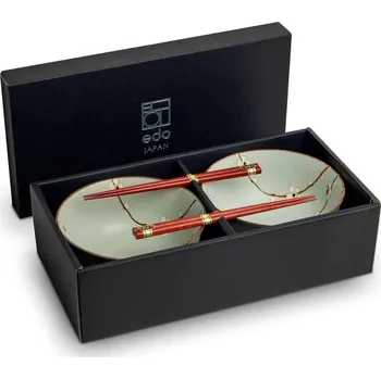 Sada nádobí EDO Japan Souprava Japonských mís na Udon s hůlkami - styl Hana Light Green - 17 cm