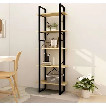 Knihovna vidaXL Knihovna s 5 policemi 60 x 30 x 175 cm borové dřevo [3081985] Barva: černá a světle hnědá