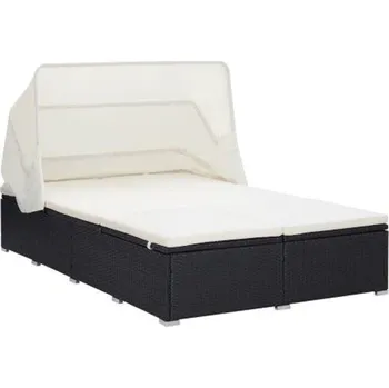 Zahradní lehátko vidaXL 2místné zahradní lehátko s poduškou polyratan [310236] Barva: Černá