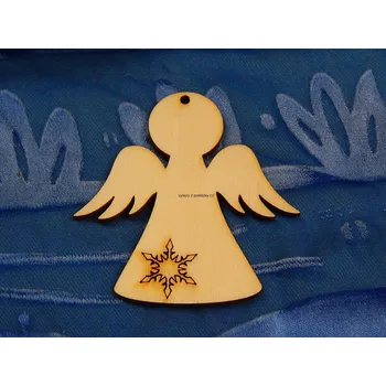 Vánoční dekorace Dřevěné výřezy , Andílek s vločkou, cca 5,3 x 5,5 cm, 1ks