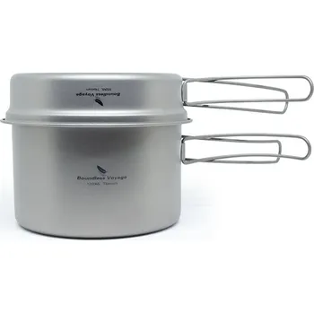 Kempingové nádobí Titanová sada hrnec 1200 ml a pánev 500 ml se skládacími rukojeťmi
