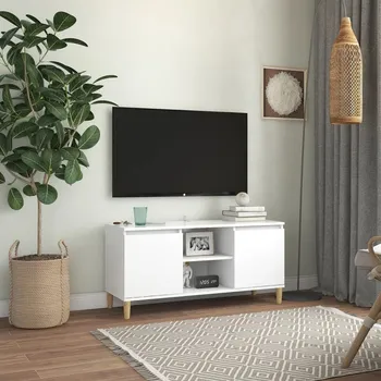 Nábytek vidaXL TV skříňka s nohami z masivního dřeva 103,5 x 35 x 50 cm [805967] Barva: Bílá