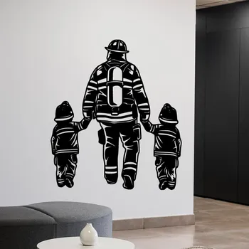 Samolepící dekorace Živá Zeď Samolepka na zeď Hasič s dětmi Barva: černá