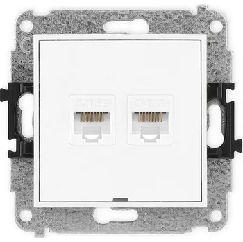 Elektrická zásuvka KARLIK Dvojitá zásuvka pro PC 2x RJ45, kat 5e, 8pin, bez popisového pole Barva: Matná bílá