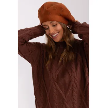 Čepice Dámská čepice baret s aplikací model 31826 hnědá