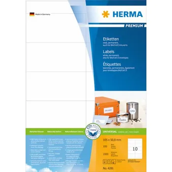 Papír pro tiskárny Herma Premium Labels 4281, A4, bílá, 105 x 50,8 mm, matný papír, 1000 ks (4281)