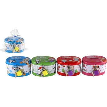 Pokladnička Teddies Pokladnička se zámkem plechová ovál 10x6cm 4 barvy