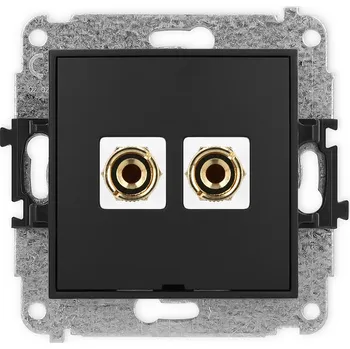 Elektrická zásuvka KARLIK Zásuvka pro reproduktor s konektory typu "banán", bez popisového pole Barva: Matná černá