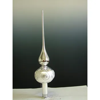 Vánoční ozdoba Vánoční skleněná špice, 1-kulová, stříbrná, lesk, dekor