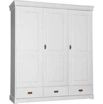 Šatní skříň KATMANDU Dřevěná skříň Toskania, bílá z borového dřeva 3D bez zrcadla, rozměr 218x193x62cm