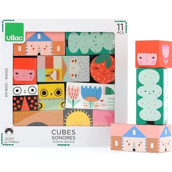 Dřevěná hračka Vilac Suzy Ultman dřevěné zvukové kostky 11 ks