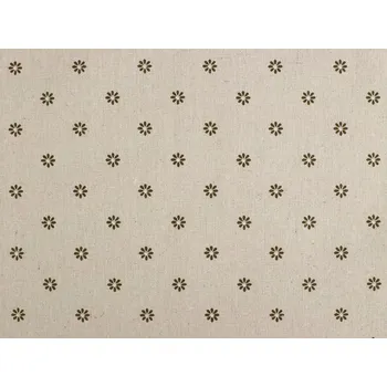 Bavlněná metráž / imitace lnu hrubší, květy, barva 2 režná hnědá