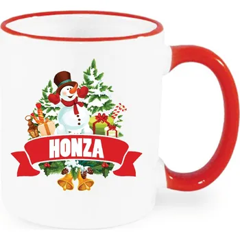 Vánoční hrnek - Vánoční sněhulák se jménem Honza Barva: Červená