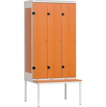 TRITON Šatní skříň 3-dveřová s lavičkou, 2195 x 900 x 780 mm - lamino/kov Provedení lamina:: dub baroque Amber K536 RW, Provedení zámku: Otočný uzávěr Ronis, Provedení skeletu: kov černá RAL 9005