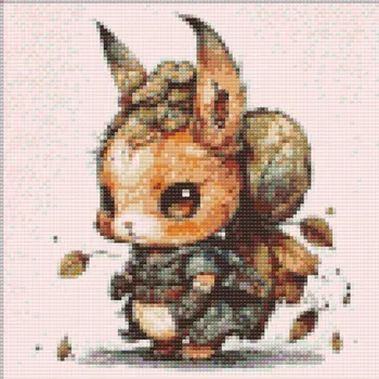 Diamantové malování Diamantové malování - Zajíc s batohem z listí Velikost: 30x30cm, Rámování: Pouze srolované plátno, Diamanty: Čtvercové