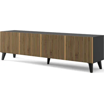 Televizní stolek ARTBm TV stolek RAVENNA F 4D 200 | černá matná / dub artisan Provedení: Černá matná / dub artisan / černé nohy