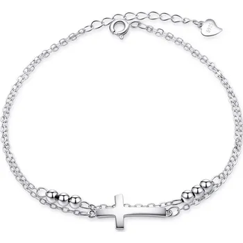 Náramek NUBIS® Dvojitý dámský stříbrný náramek s křížkem - NB-1222