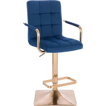 Barová židle LuxuryForm DESIGN Barová židle VERONA GOLD VELUR na zlaté hranaté podstavě - modrá